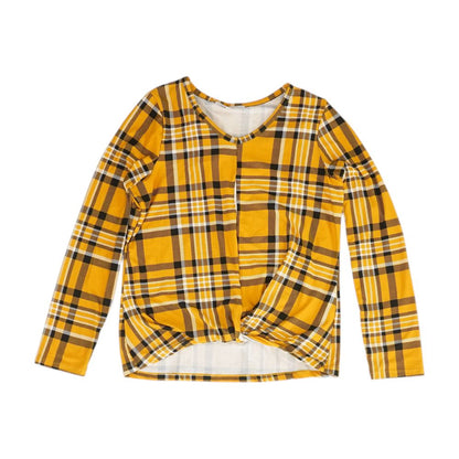 Yellow Plaid Long Sleeve Blouse