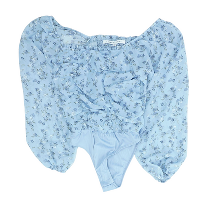 Blue Floral Bodysuit Blouse