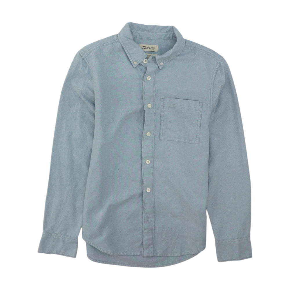 Blue Solid Long Sleeve Button Down