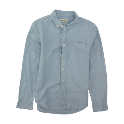 Blue Solid Long Sleeve Button Down