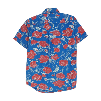 Blue Floral Short Sleeve Button Down