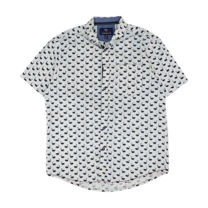 White Graphic Short Sleeve Button Down
