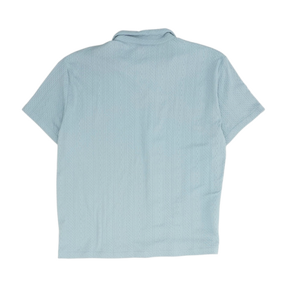 Blue Solid Short Sleeve Button Down