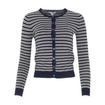 Navy Striped Cardigan Sweater
