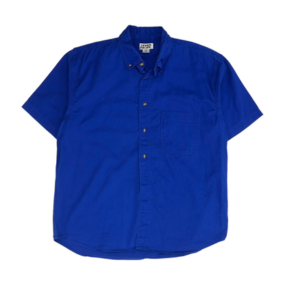 Blue Solid Short Sleeve Button Down
