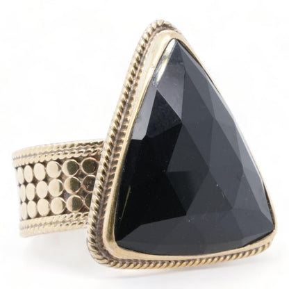 Sterling Silver And Gold Plate Retired Triangle Black Onyx Ring