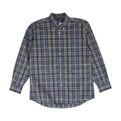 Navy Plaid Long Sleeve Button Down