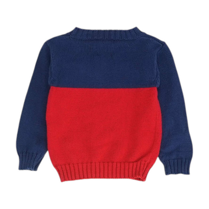 Red Color Block Pullover Sweater