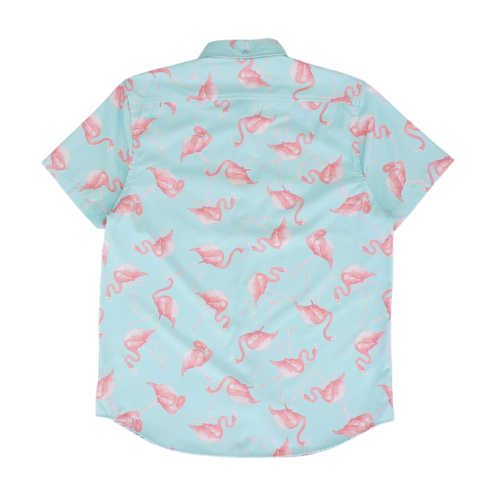 Blue Graphic Short Sleeve Button Down