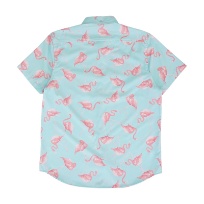 Blue Graphic Short Sleeve Button Down