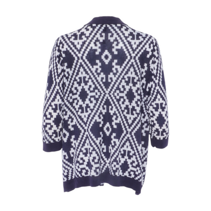 Navy Plus Size Abstract Cardigan Sweater