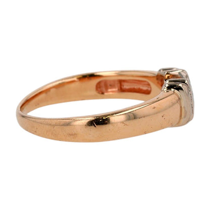 .33 ct 14K Two Tone Gold Bar Set Round Center Diamond Band