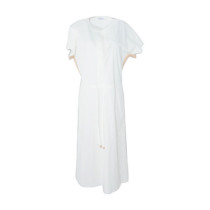 White Solid Midi Dress in White and Tan
