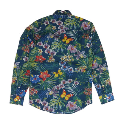 Navy Tropical Long Sleeve Button Down