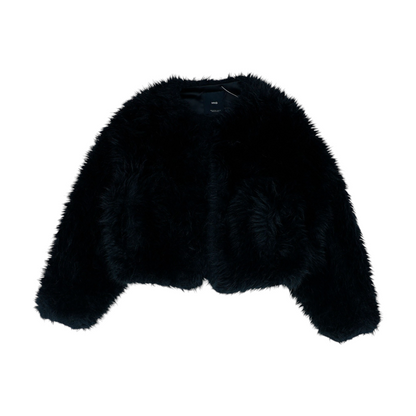 Black Solid Fur Coat