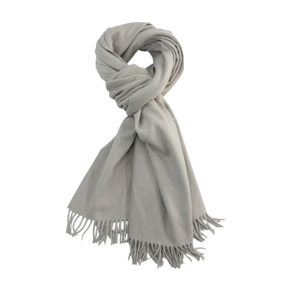 Gray 100% Cashmere Oversized Fringe Scarf