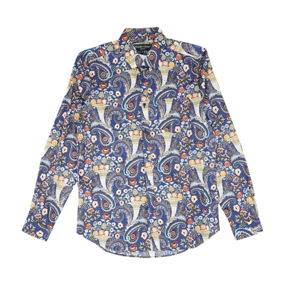 Blue Print Long Sleeve Button Down
