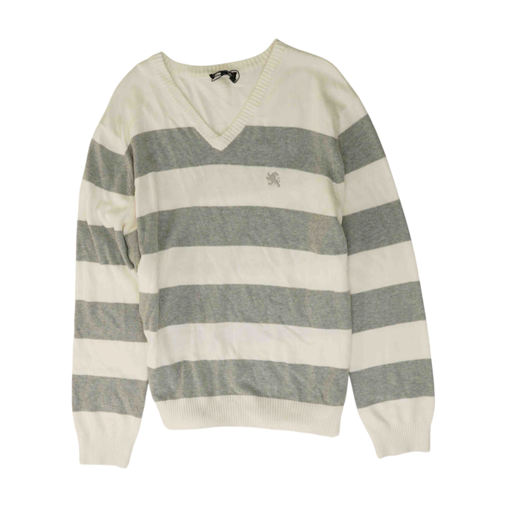 Gray Striped Pullover Sweater