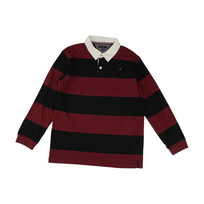 Maroon Striped Long Sleeve Polo