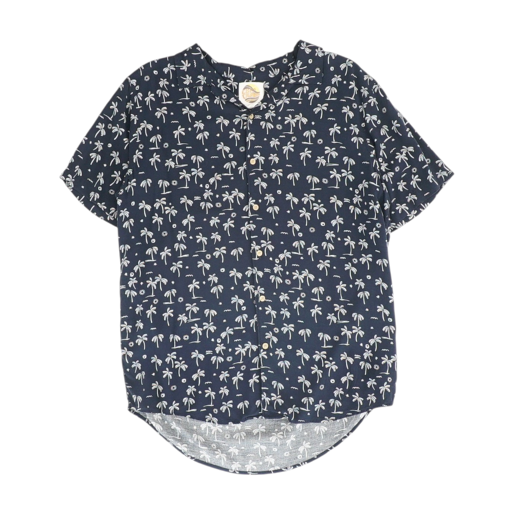 Navy Tropical Short Sleeve Button Down