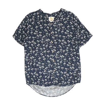 Navy Tropical Short Sleeve Button Down