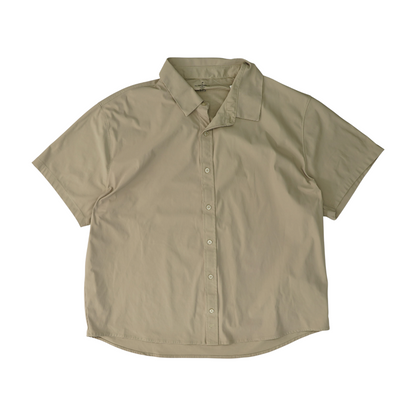 Tan Solid Short Sleeve Button Down