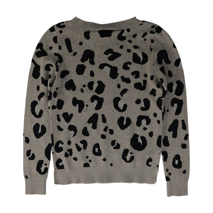 Gray Animal Print Pullover Sweater
