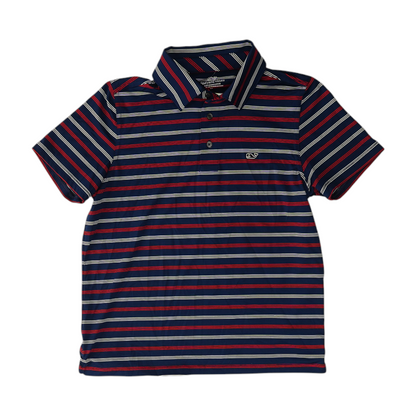 Navy Striped Short Sleeve Polo