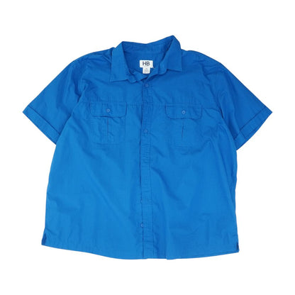 Blue Solid Short Sleeve Button Down