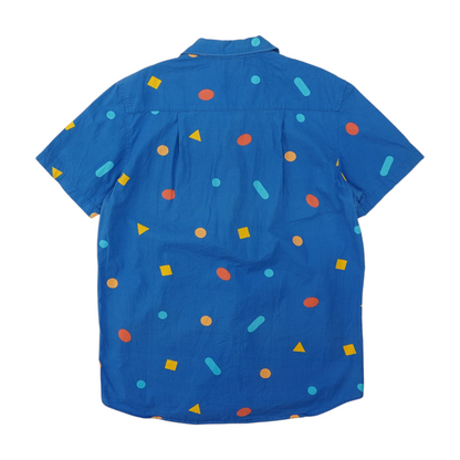 Blue Geometric Short Sleeve Button Down