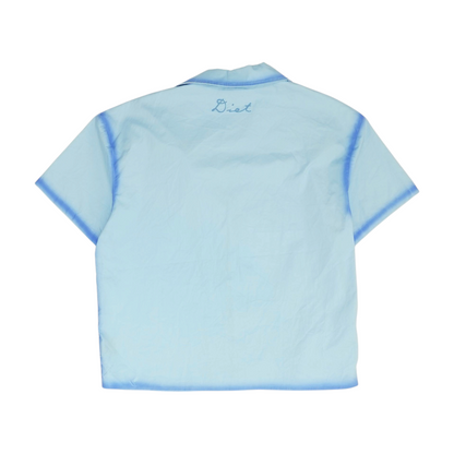 Blue Solid Short Sleeve Button Down