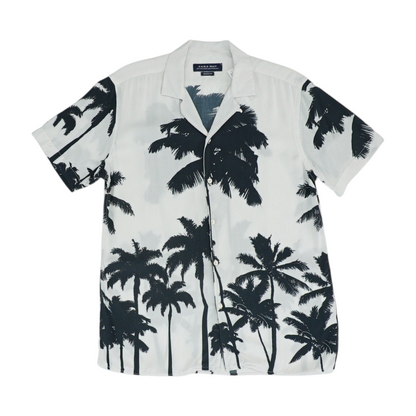White Tropical Short Sleeve Button Down