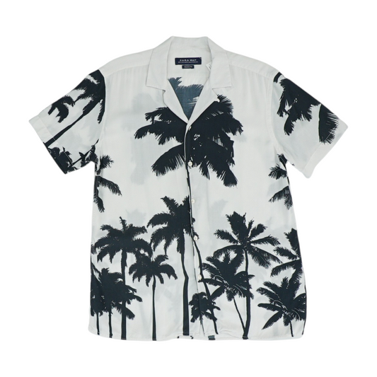 White Tropical Short Sleeve Button Down