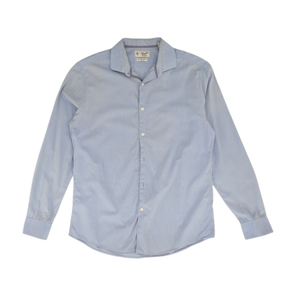 Blue Solid Long Sleeve Button Down