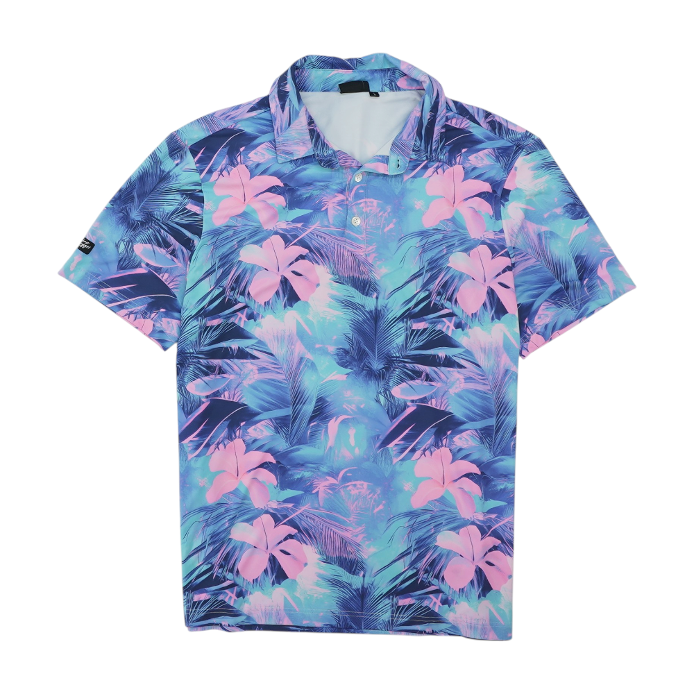 Blue Tropical Short Sleeve Polo