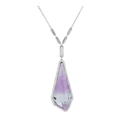 Silver Tone Allure Amethyst Crystal Pendant Necklace
