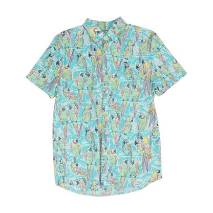 Blue Graphic Short Sleeve Button Down