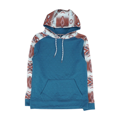 Teal Color Block Hoodie Pullover