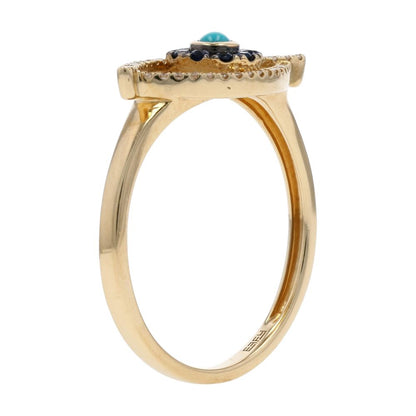 14K Gold Diamond, Sapphire, And Turquoise Eye Motif Cocktail Ring