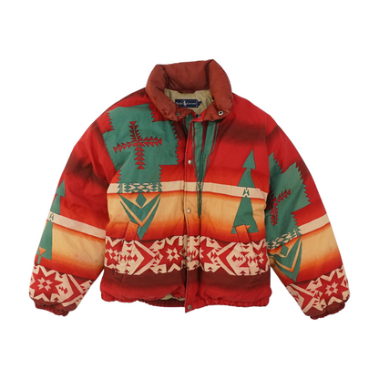 Red Vintage Aztec Fireball Southwest Down Puffer Jacket