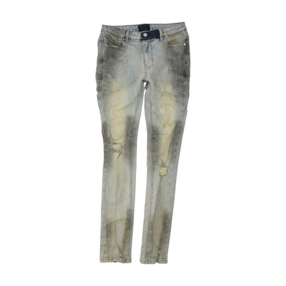 Vintage Stormy Desert Blue Clayton Cross Pintuck Distressed Skinny Jean