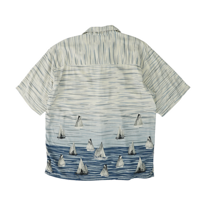 Beige Abstract Short Sleeve Button Down