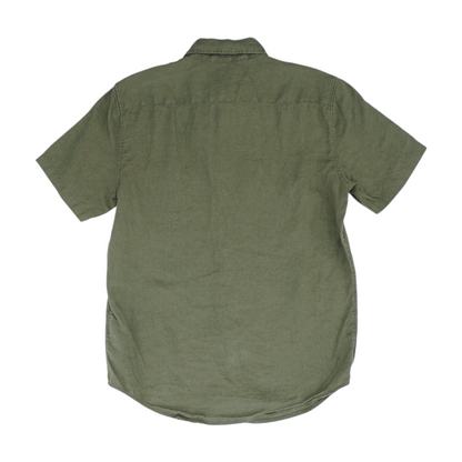 Green Solid Short Sleeve Button Down