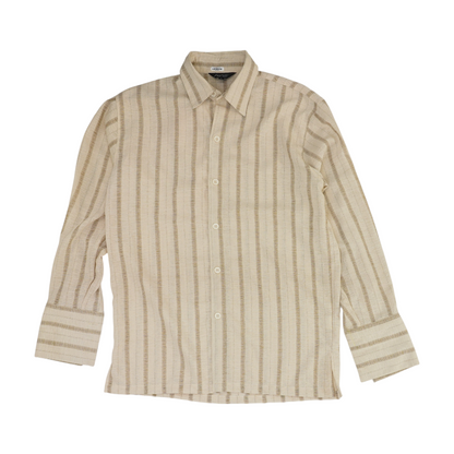 Vintage Beige Striped Long Sleeve Button Down