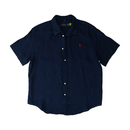 Navy Solid Short Sleeve Button Down