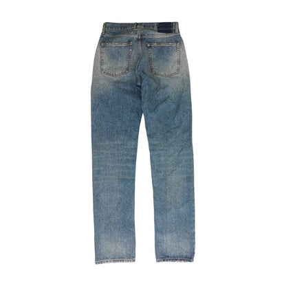 Blue Five-Pocket Straight-Leg Denim Jeans