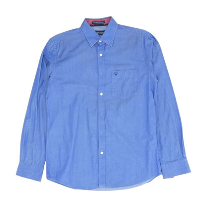 Blue Solid Long Sleeve Button Down