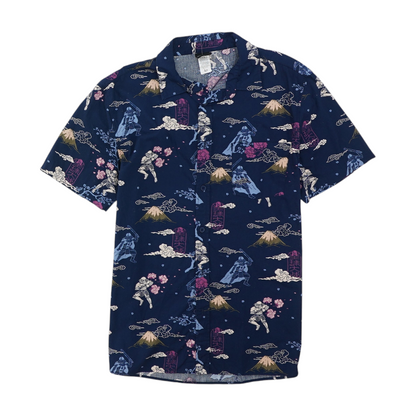 Navy Graphic Short Sleeve Button Down
