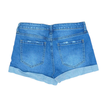 Blue Solid Denim Shorts