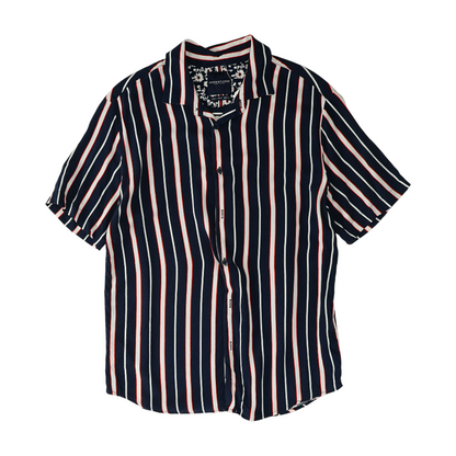 Navy Striped Short Sleeve Button Down